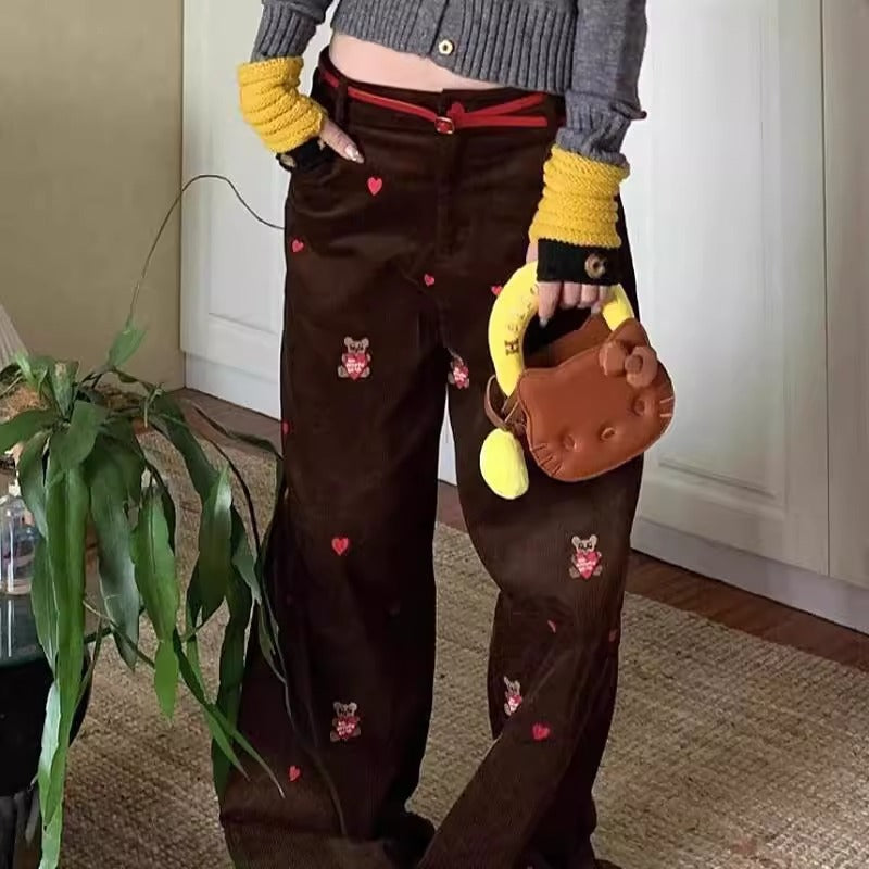 Embroidered Corduroy Pants