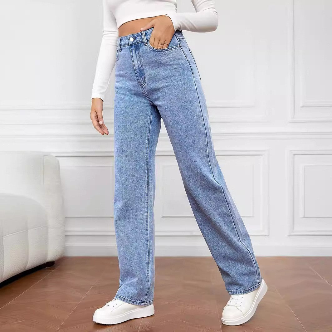 High Waist Slim Straight Jeans