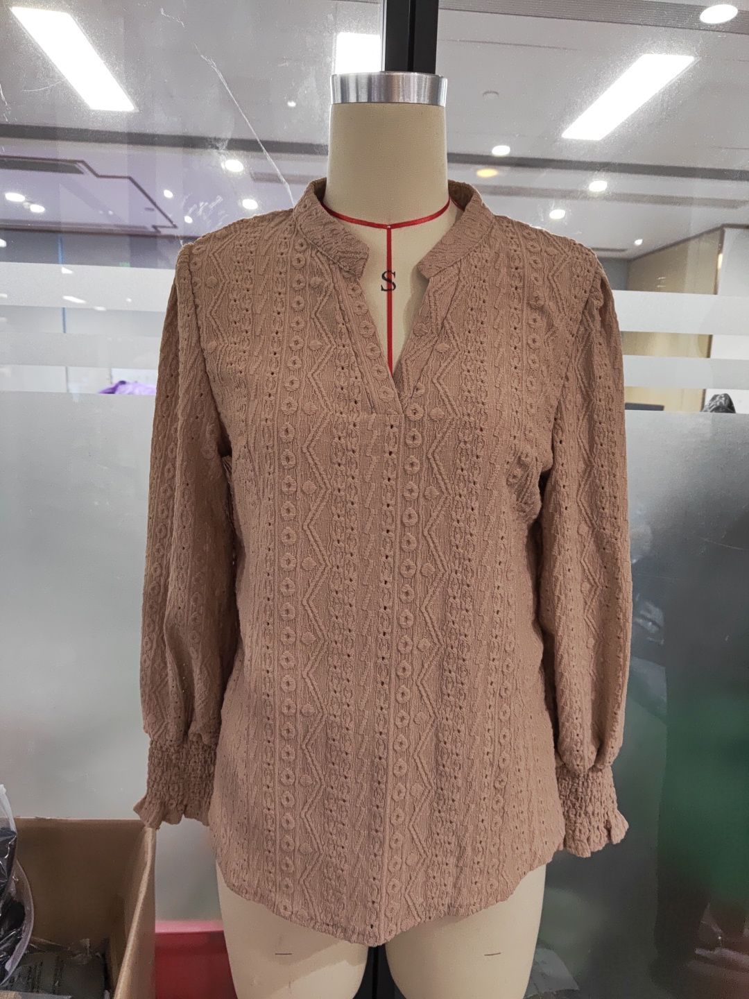 Long Sleeve V-neck Smocking Top