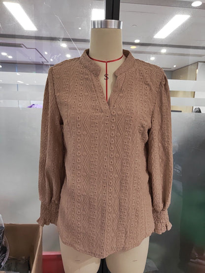 Long Sleeve V-neck Smocking Top