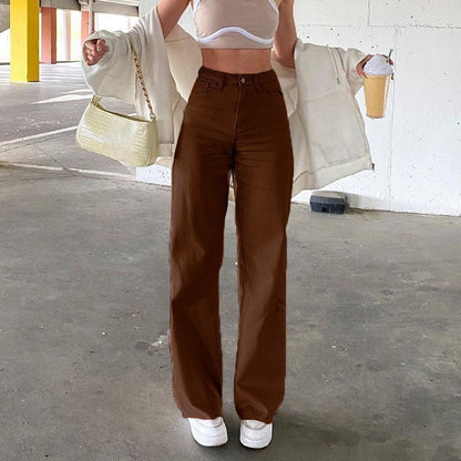 High Waist Slim Straight Jeans