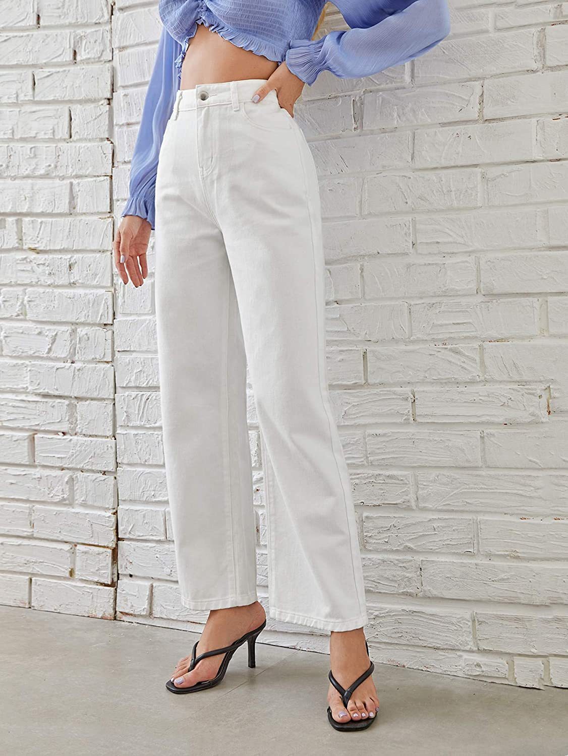 High Waist Slim Straight Jeans