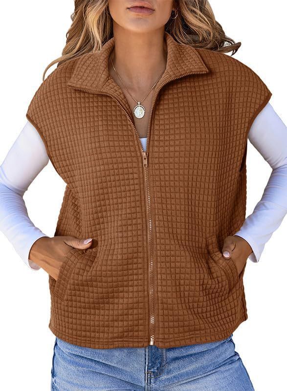 Lapel Zipper Waffle Pocket Sports Vest