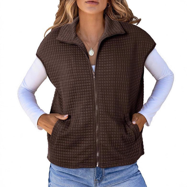 Lapel Zipper Waffle Pocket Sports Vest