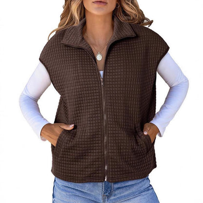 Lapel Zipper Waffle Pocket Sports Vest