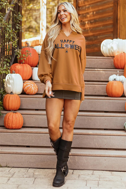 Chestnut Sequin Graphic Long Sleeve Loose Top