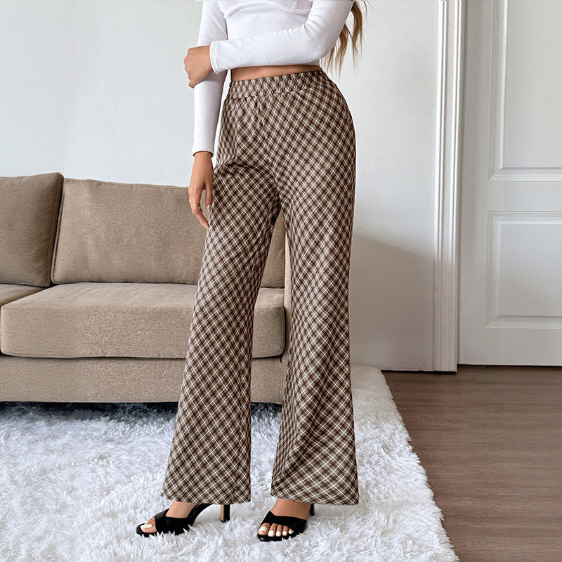 Commuter Plaid Slightly High Slimming Trousers