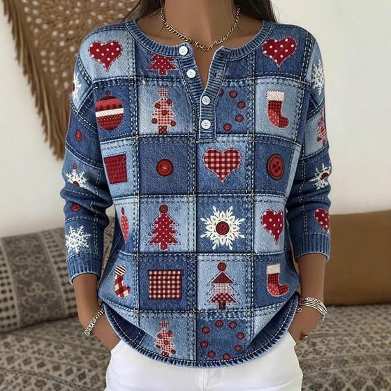 Buttoned Long-Sleeve Casual Sweater