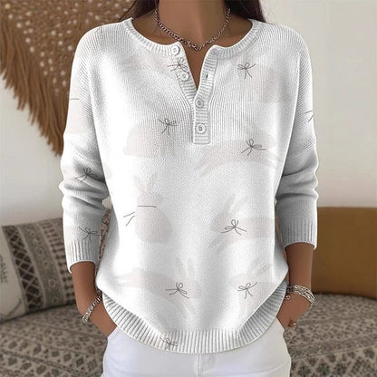 Buttoned Long-Sleeve Casual Sweater