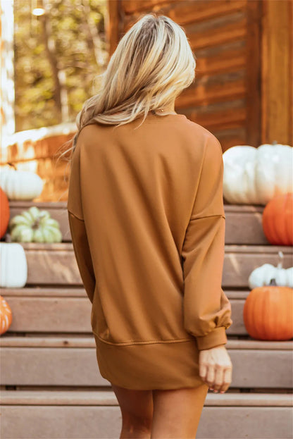 Chestnut Sequin Graphic Long Sleeve Loose Top