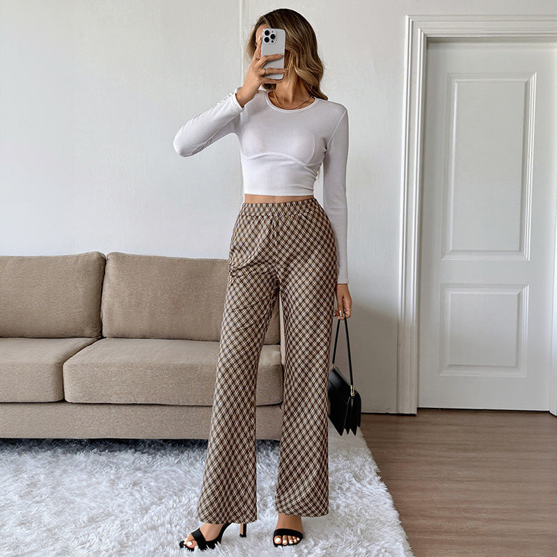 Commuter Plaid Slightly High Slimming Trousers