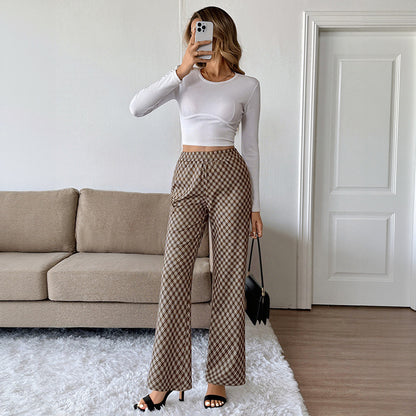 Commuter Plaid Slightly High Slimming Trousers
