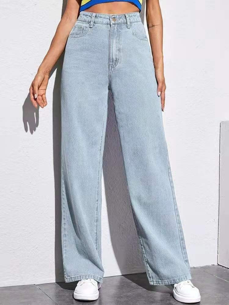 High Waist Slim Straight Jeans