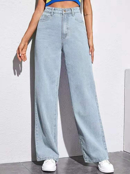 High Waist Slim Straight Jeans