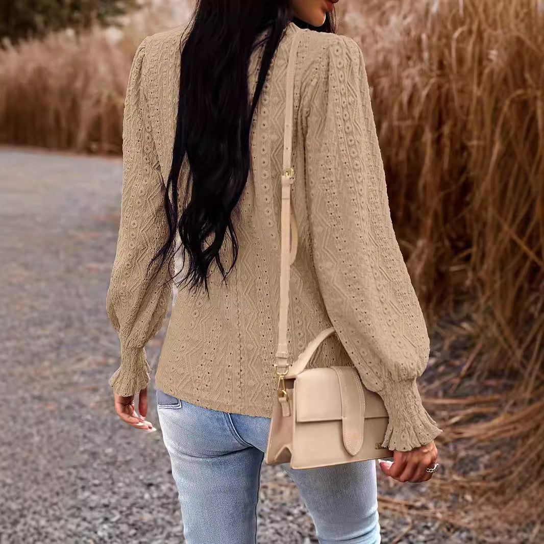 Long Sleeve V-neck Smocking Top
