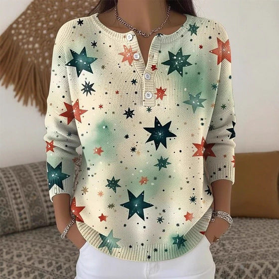 Buttoned Long-Sleeve Casual Sweater