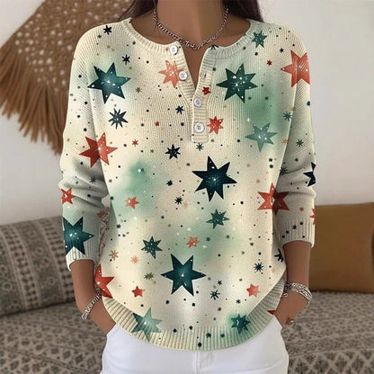 Buttoned Long-Sleeve Casual Sweater