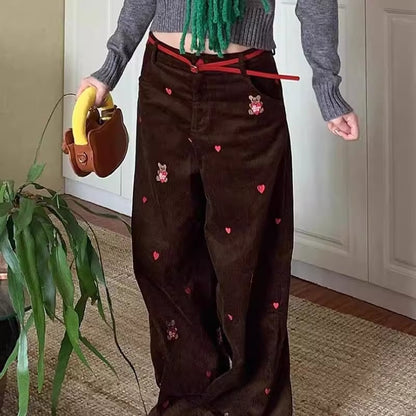 Embroidered Corduroy Pants