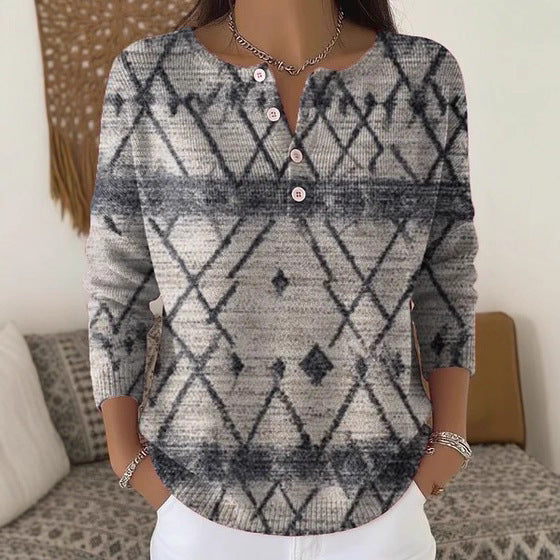 Buttoned Long-Sleeve Casual Sweater