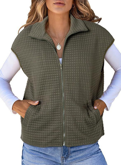Lapel Zipper Waffle Pocket Sports Vest