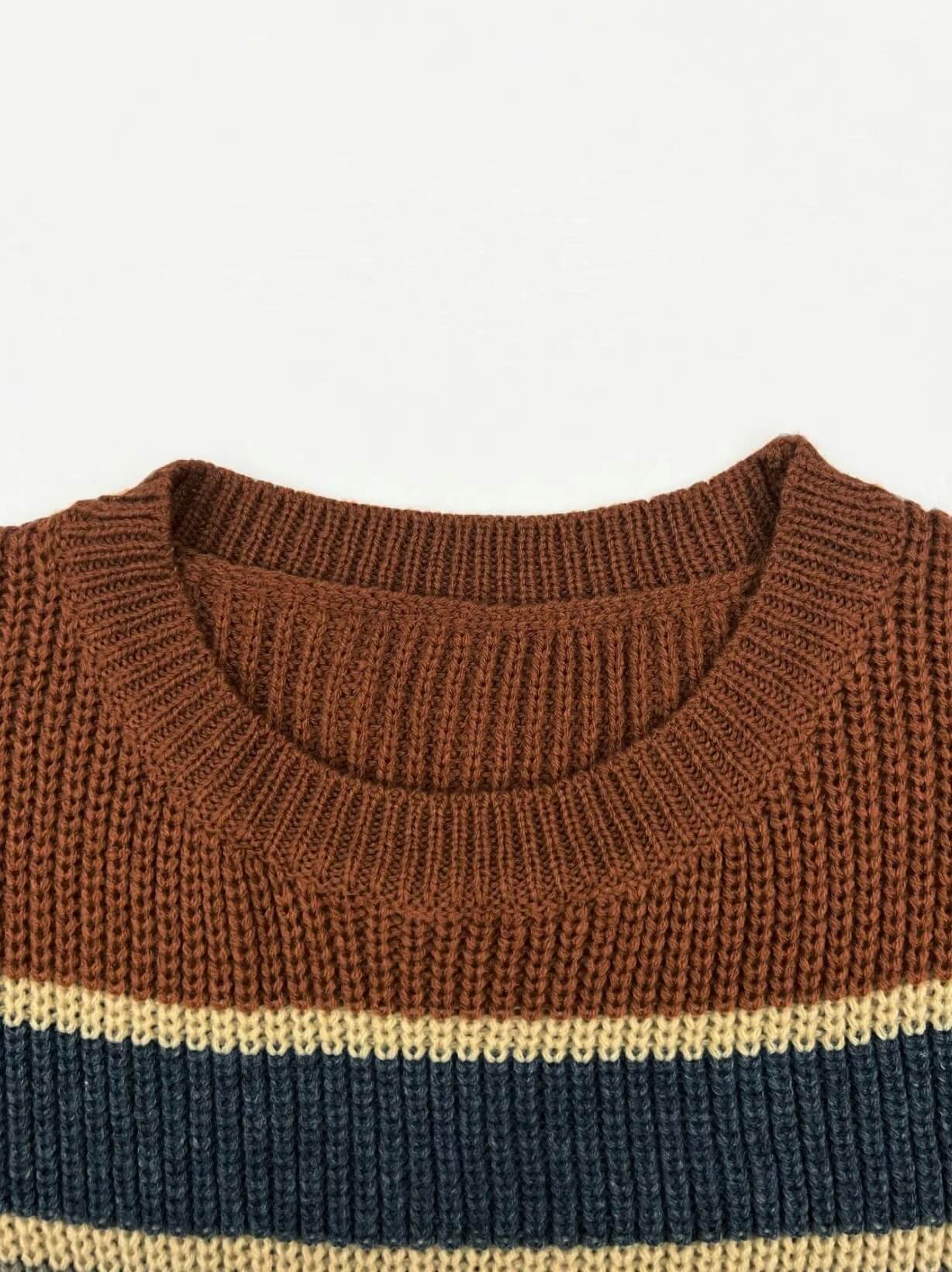 Drop-Shoulder Striped Color Block Sweater