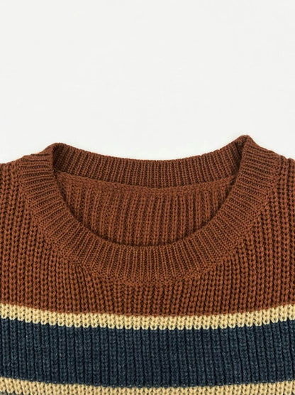 Drop-Shoulder Striped Color Block Sweater