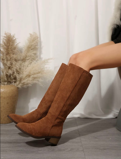 Wide-Calf Zipper Knee Boots
