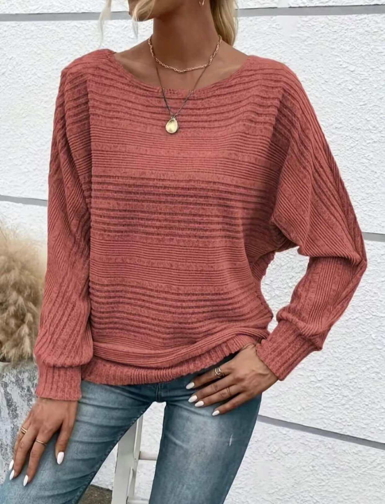 Soft Knit Batwing Sleeve Crew Neck T-Shirt