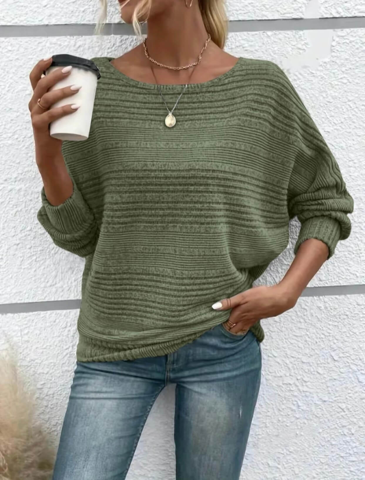 Soft Knit Batwing Sleeve Crew Neck T-Shirt