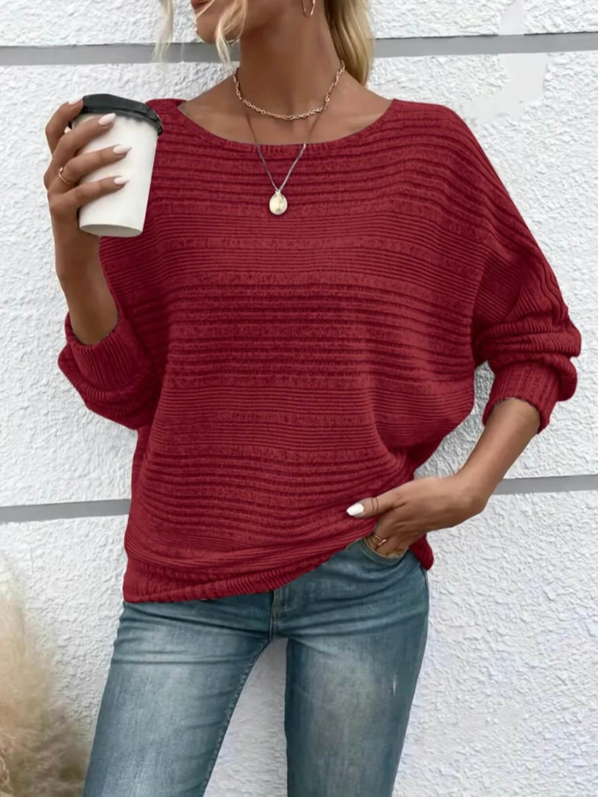 Soft Knit Batwing Sleeve Crew Neck T-Shirt