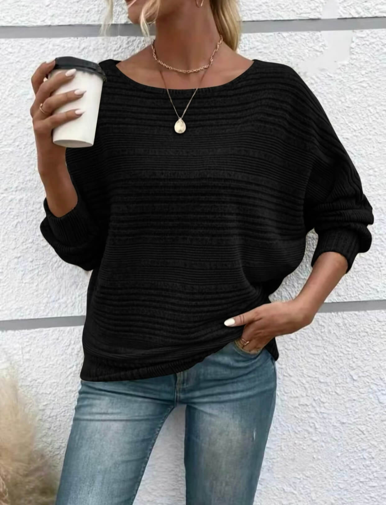 Soft Knit Batwing Sleeve Crew Neck T-Shirt