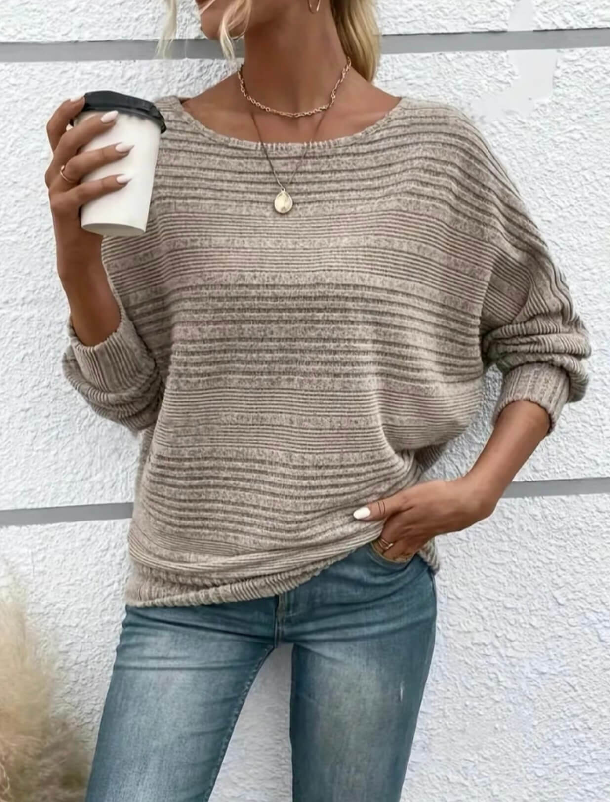 Soft Knit Batwing Sleeve Crew Neck T-Shirt