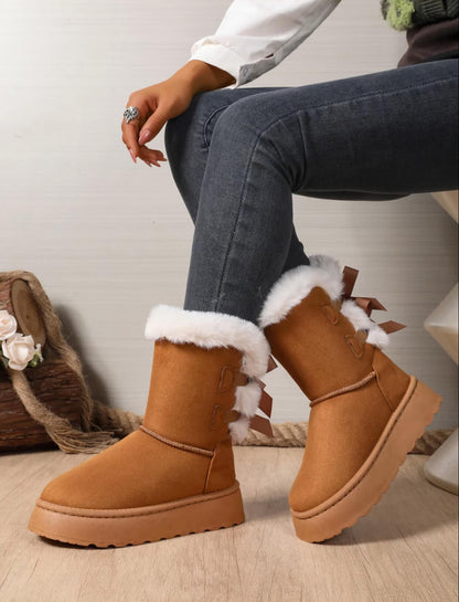 Winter Bowknot Plush Snow Boots