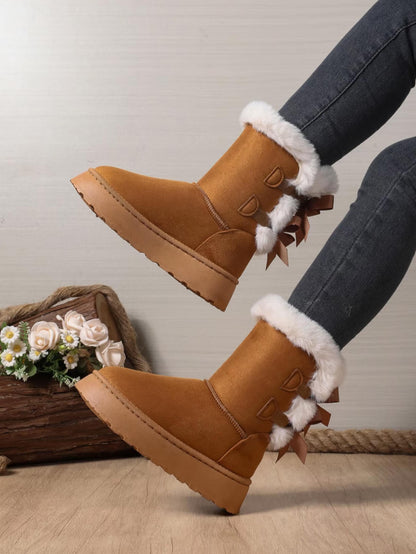 Winter Bowknot Plush Snow Boots