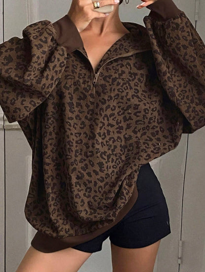 Leopard Print Quarter Zip Sweatshirt
