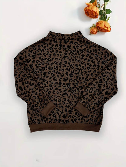 Leopard Print Quarter Zip Sweatshirt