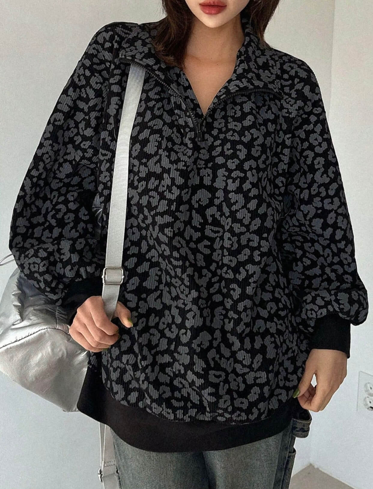 Leopard Print Quarter Zip Sweatshirt