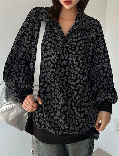 Leopard Print Quarter Zip Sweatshirt