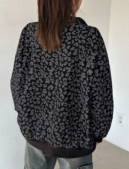 Leopard Print Quarter Zip Sweatshirt