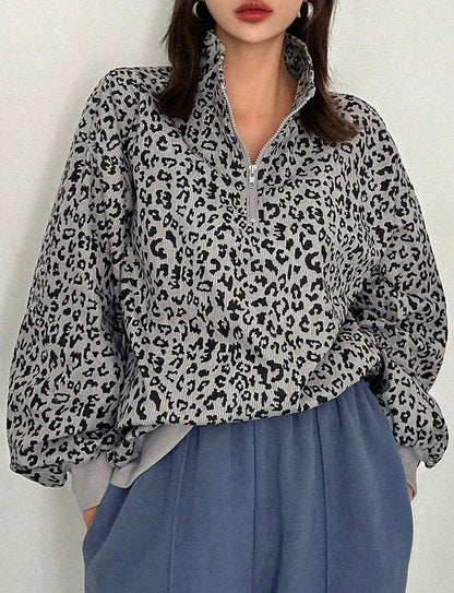 Leopard Print Quarter Zip Sweatshirt