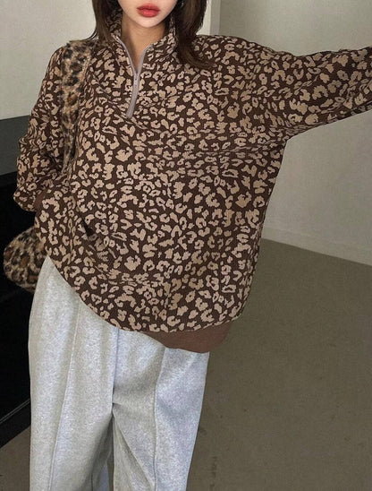 Leopard Print Quarter Zip Sweatshirt