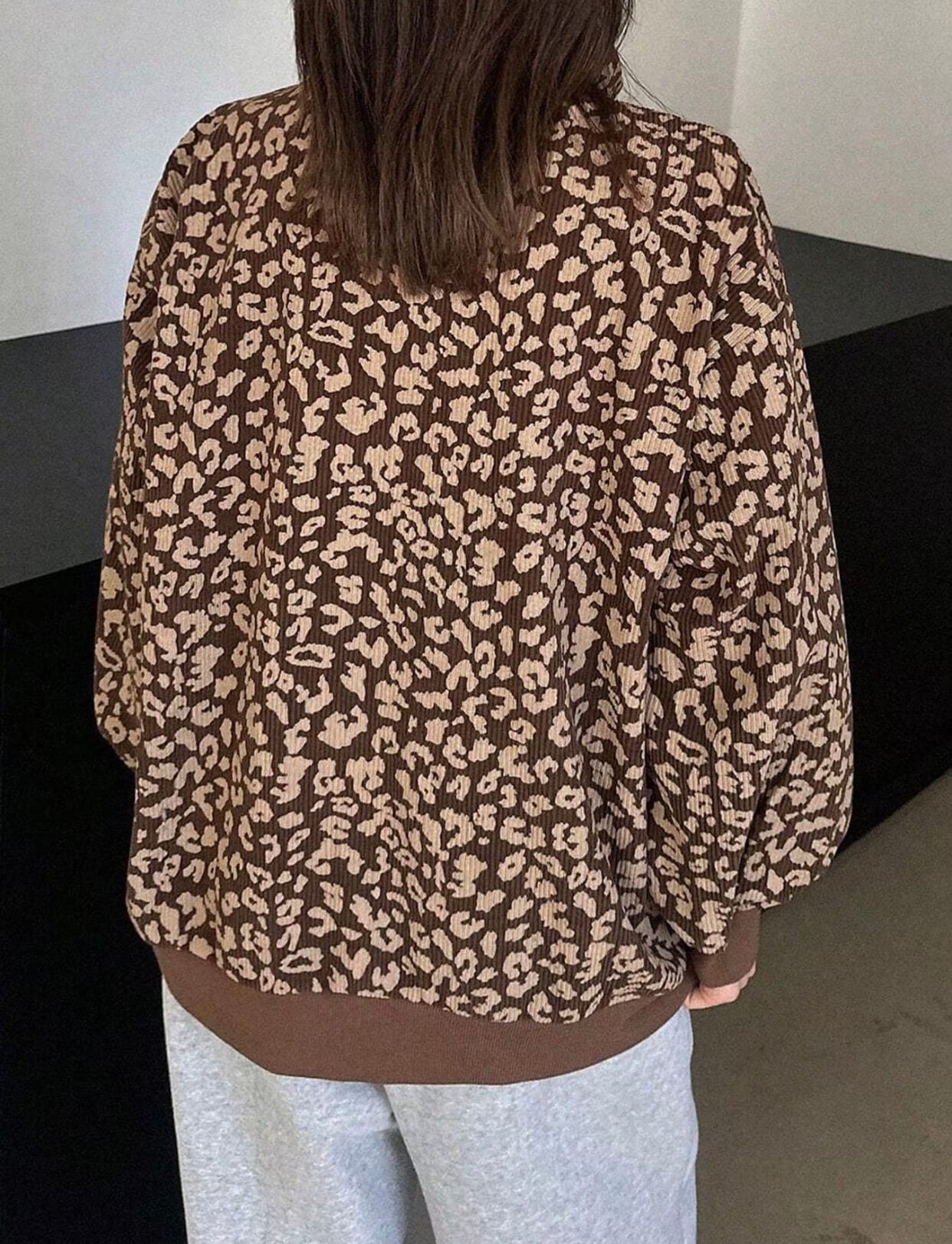 Leopard Print Quarter Zip Sweatshirt