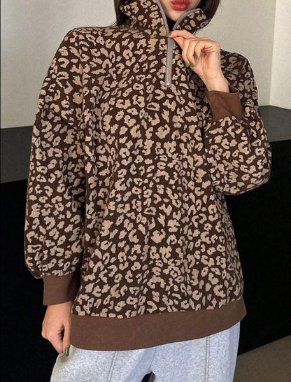 Leopard Print Quarter Zip Sweatshirt