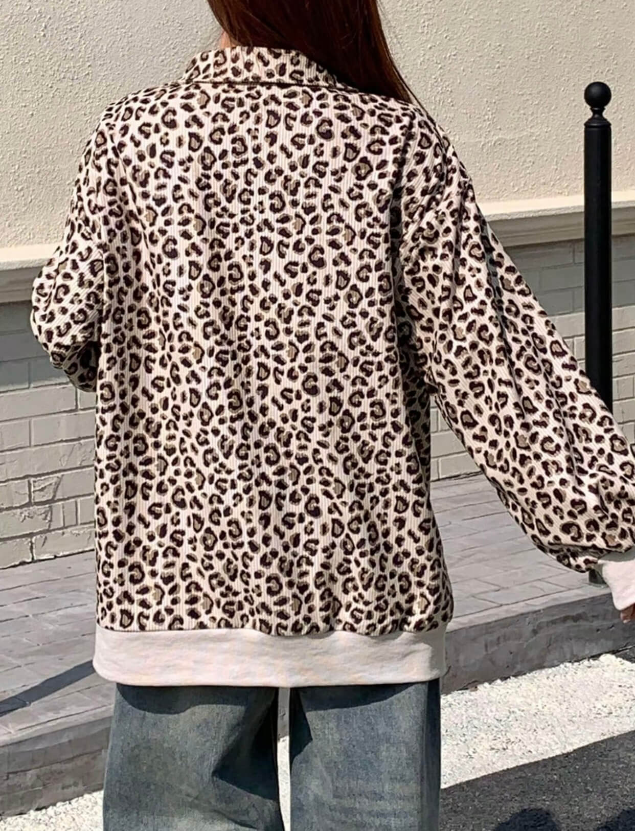 Leopard Print Quarter Zip Sweatshirt