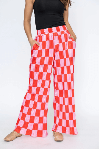 Checkered Plisse Pants