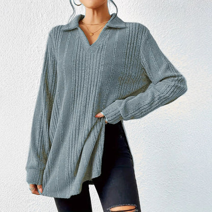 V-neck Reverse Collar Long-sleeve Pullover
