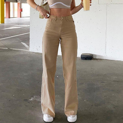 High Waist Slim Straight Jeans