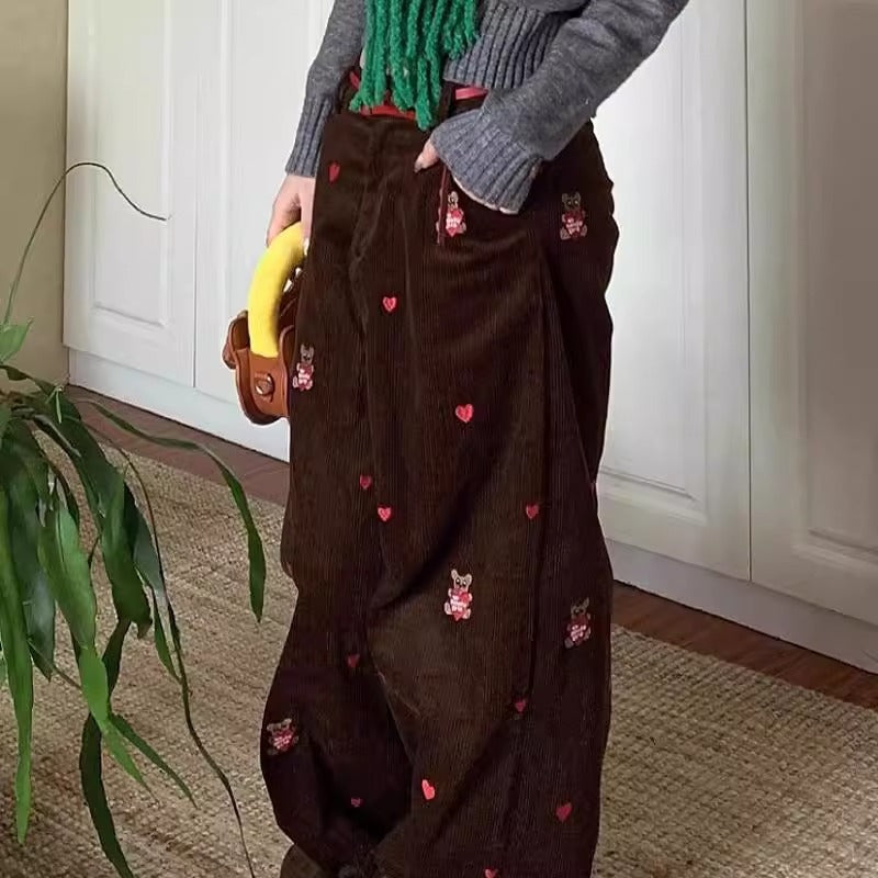 Embroidered Corduroy Pants
