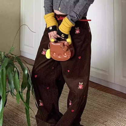 Embroidered Corduroy Pants