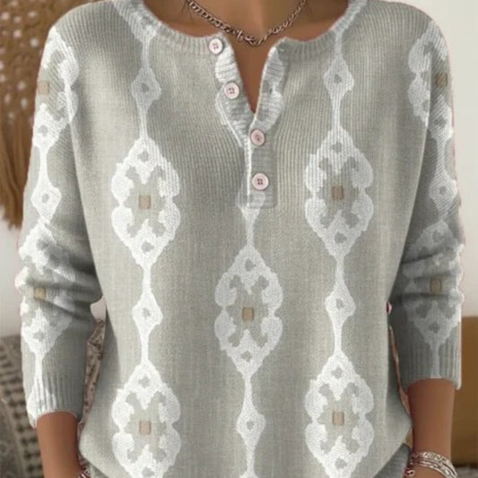 Buttoned Long-Sleeve Casual Sweater